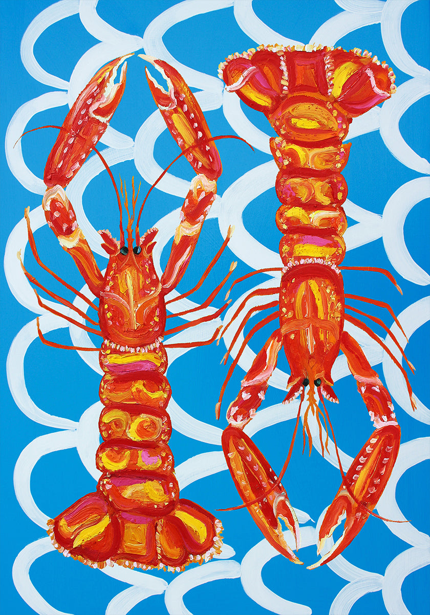 Langoustines sur bleu Poster
