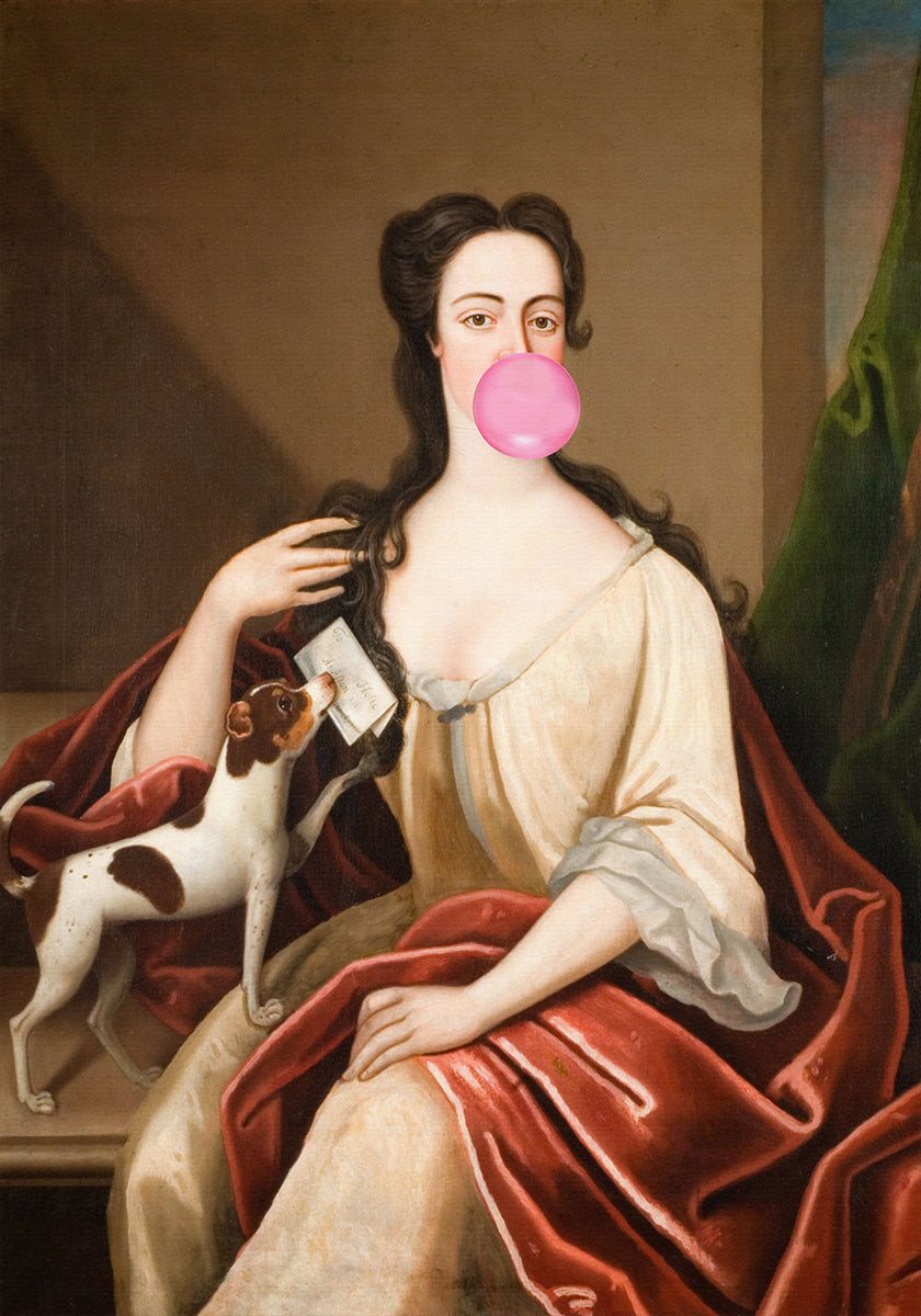 Portrait et chien de Bubble Gum Renaissance / Art modifié Poster
