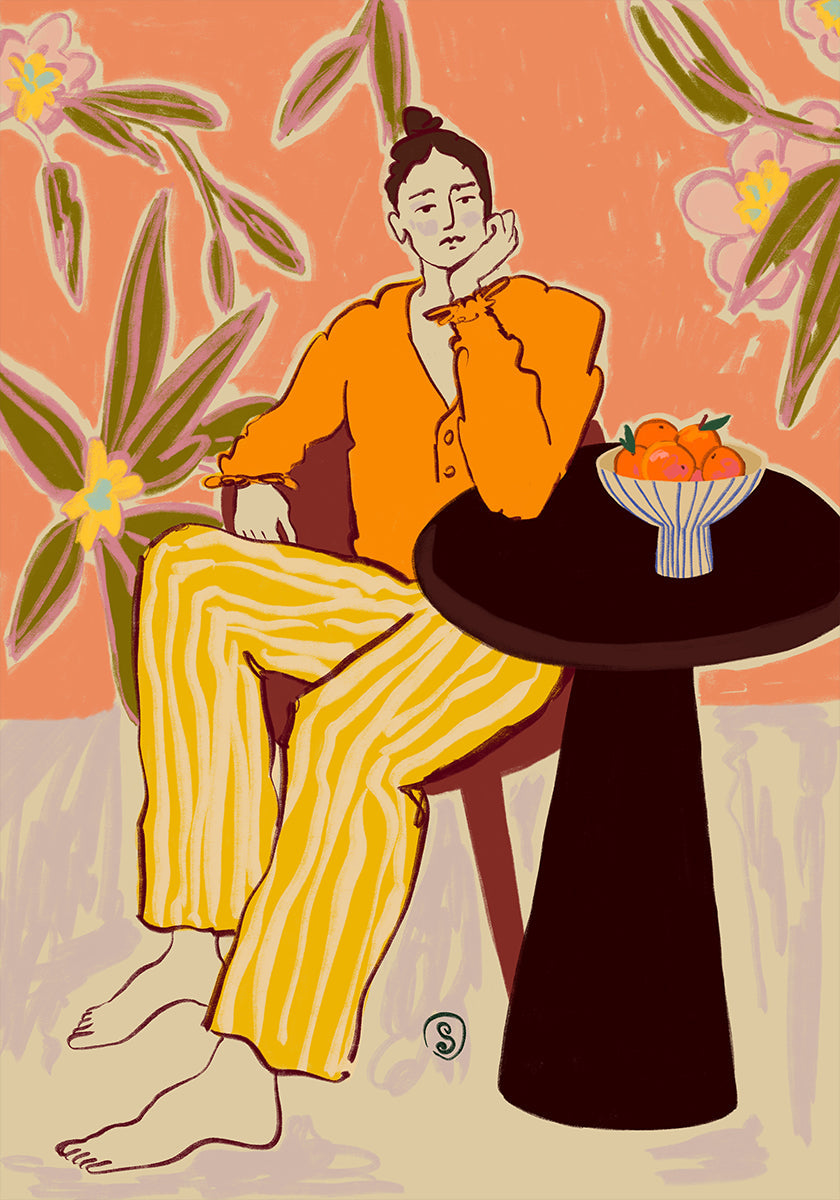 Femme avec des oranges Poster