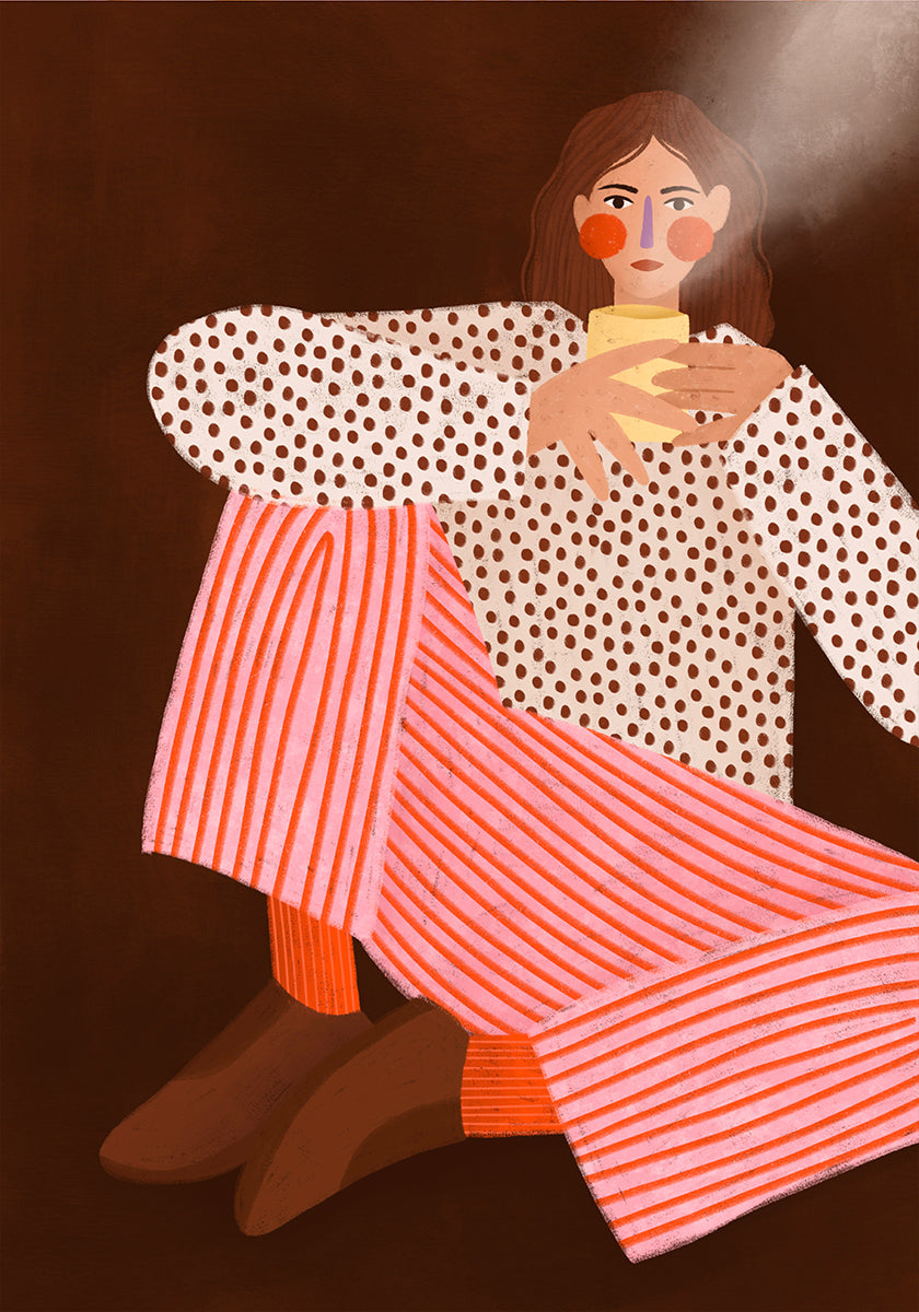 Femme avec la tasse de thé Poster