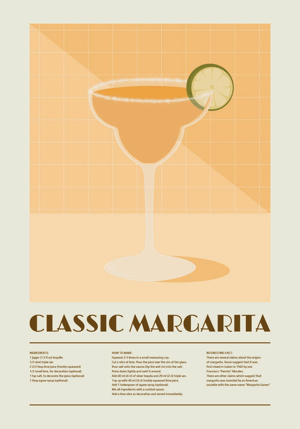 Cocktail Margarita classique, affiche d'art de recette