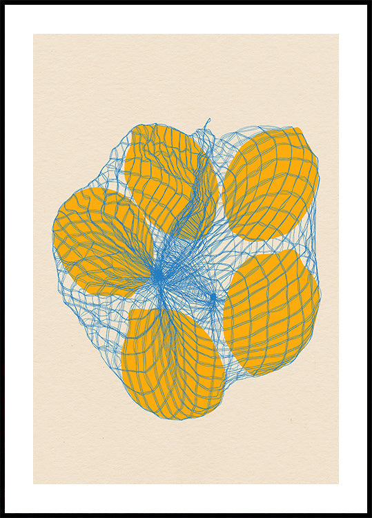 Cinq citrons dans un sac en filet Poster
