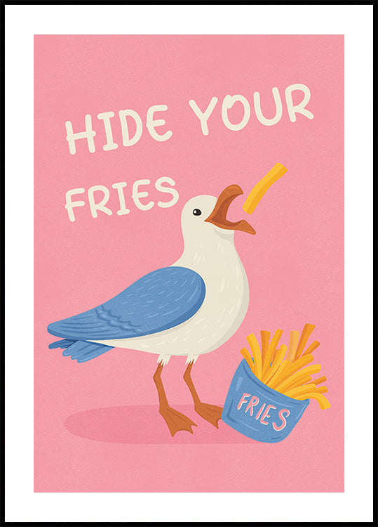 Mouette avec des frites Illustration humoristique Poster