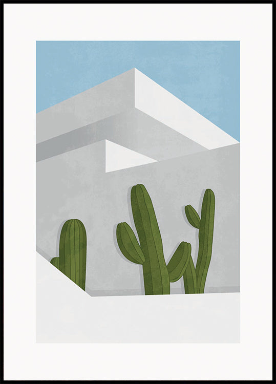 Ombres de cactus, architecture moderne du désert Poster