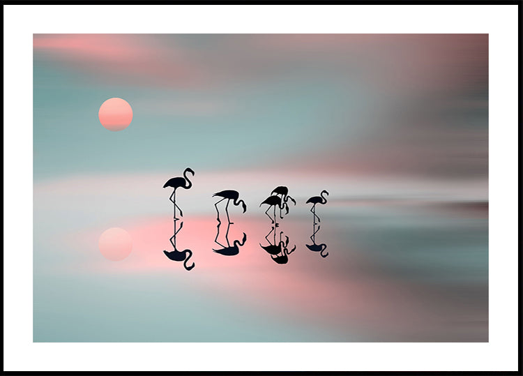 Flamants roses en famille. Affiche