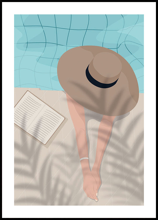 Profitez du moment 2, au bord de la piscine d'été avec un livre et un chapeau Poster