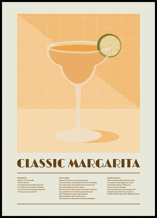 Cocktail Margarita classique, affiche d'art de recette