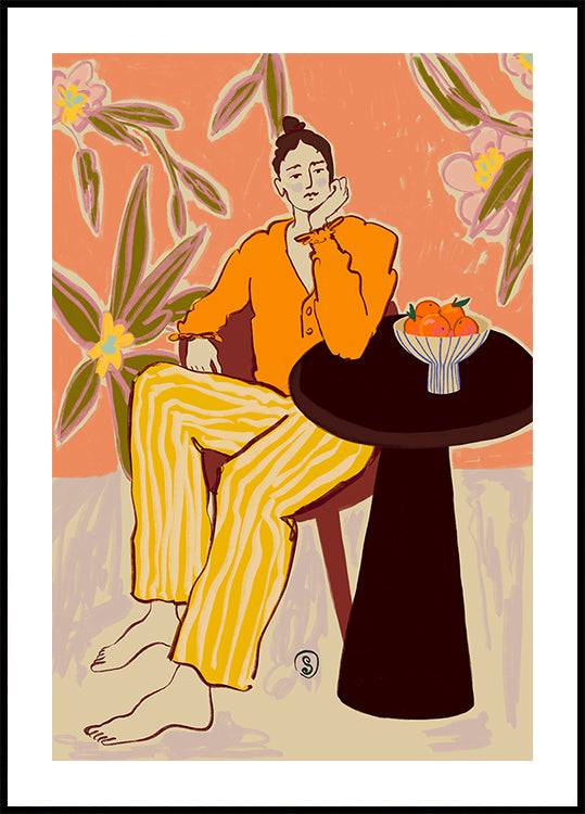 Femme avec des oranges Poster