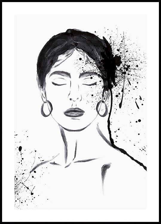 Portrait à l'encre de femme Poster
