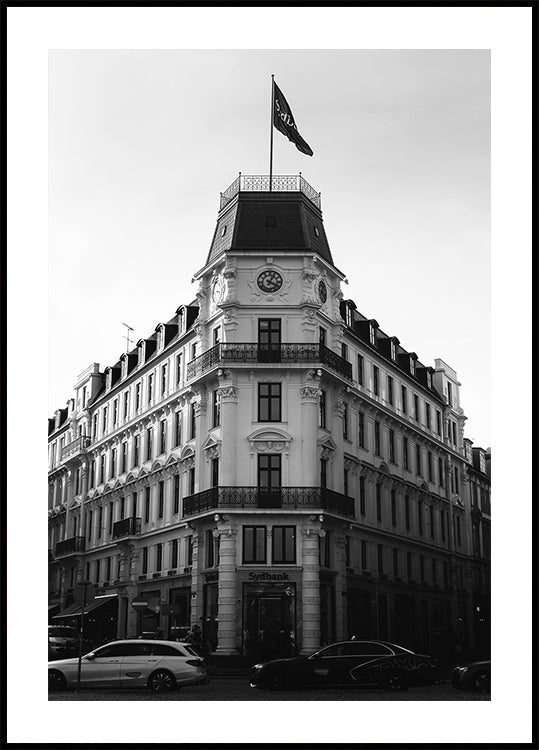 Bâtiment historique de Copenhague noir et blanc Poster