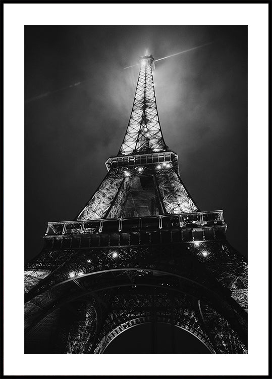 Tour Eiffel Paris nuit noir et blanc Poster