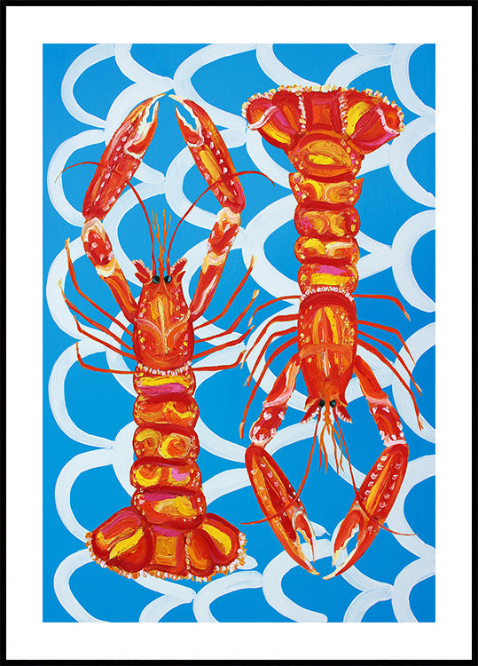 Langoustines sur bleu Poster