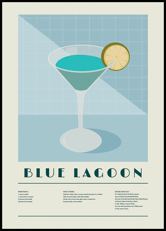 Cocktail Blue Lagoon, affiche d’art de recette