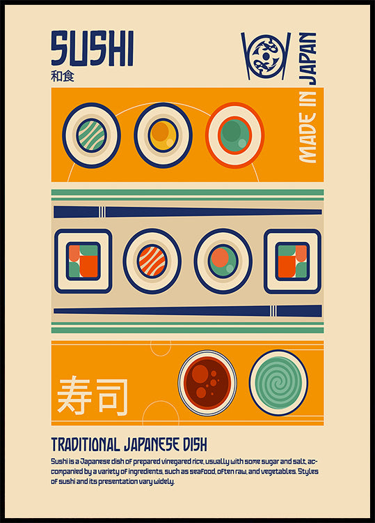 Sushi, nourriture japonaise, impression, affiche