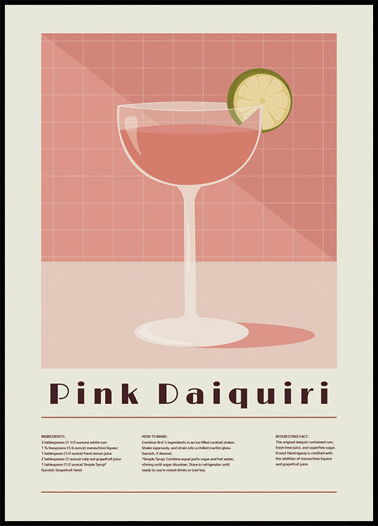 Cocktail Daiquiri rose, recette rétro Poster