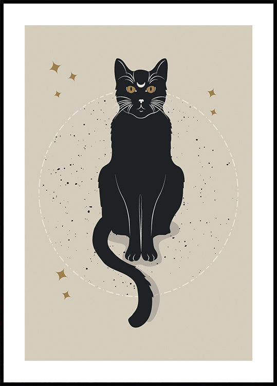 Chat de lune, chat noir mystique Poster