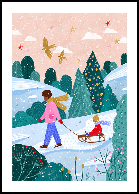 Promenade en luge enneigée Poster