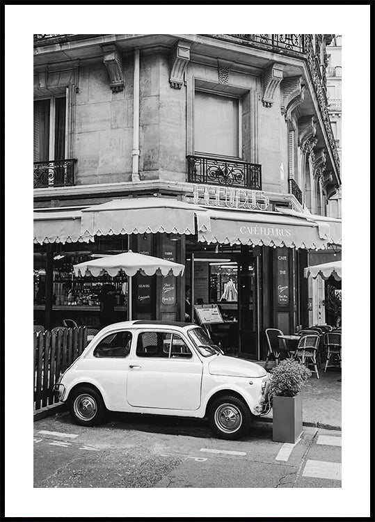 Café parisien et Fiat 500 Poster