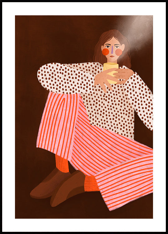 Femme avec la tasse de thé Poster