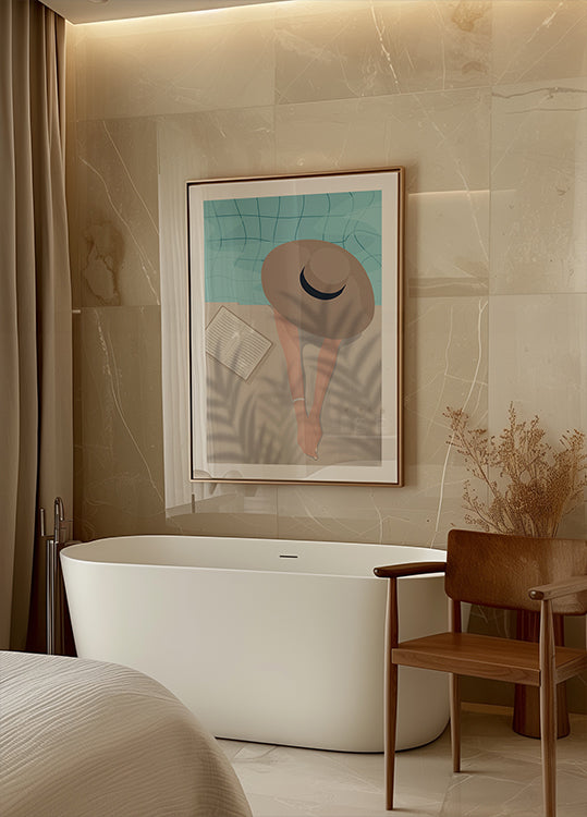 Profitez du moment 2, au bord de la piscine d'été avec un livre et un chapeau Poster