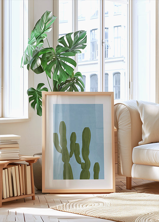 Croissance du désert, silhouettes de cactus Poster