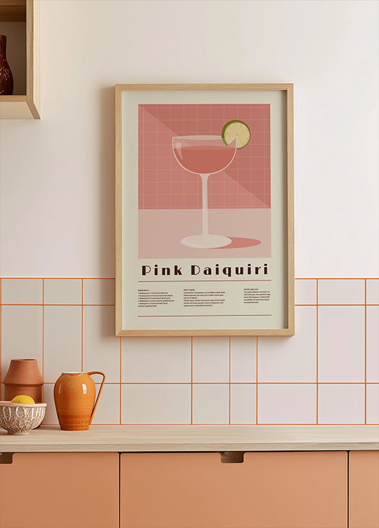 Cocktail Daiquiri rose, recette rétro Poster