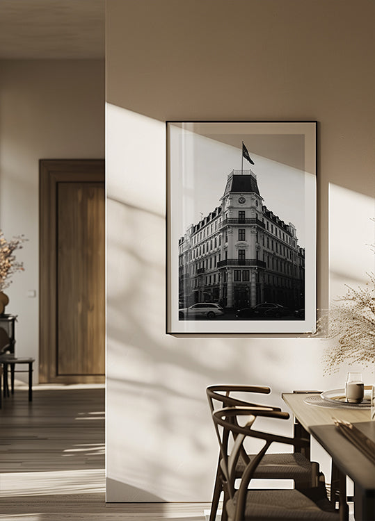 Bâtiment historique de Copenhague noir et blanc Poster