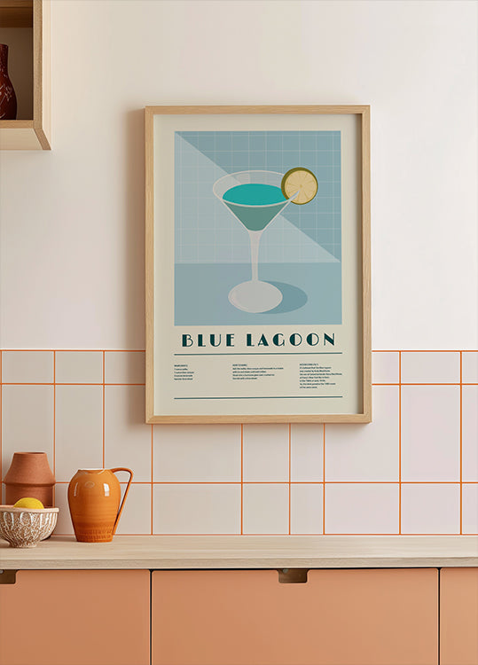 Cocktail Blue Lagoon, affiche d’art de recette