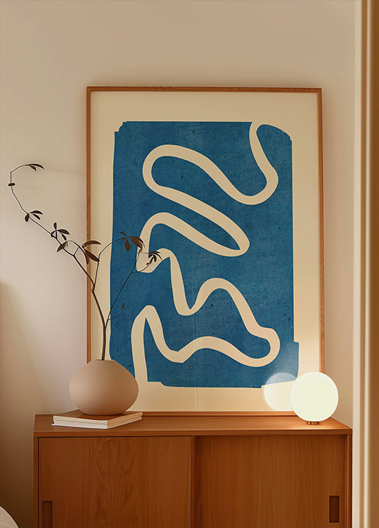 Bleu minimal abstrait géométrique Poster