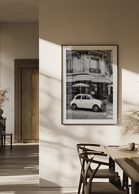 Café parisien et Fiat 500 Poster