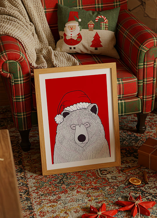 Ours rouge du Père Noël Poster