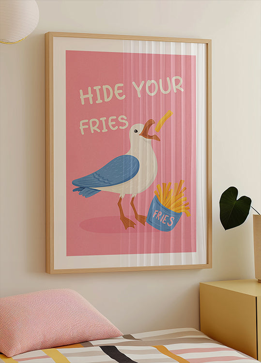 Mouette avec des frites Illustration humoristique Poster