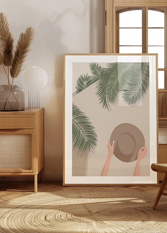 Profitez du moment 1, palmiers tropicaux et chapeau d'été Poster