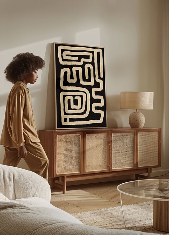Lignes de labyrinthe beiges Poster