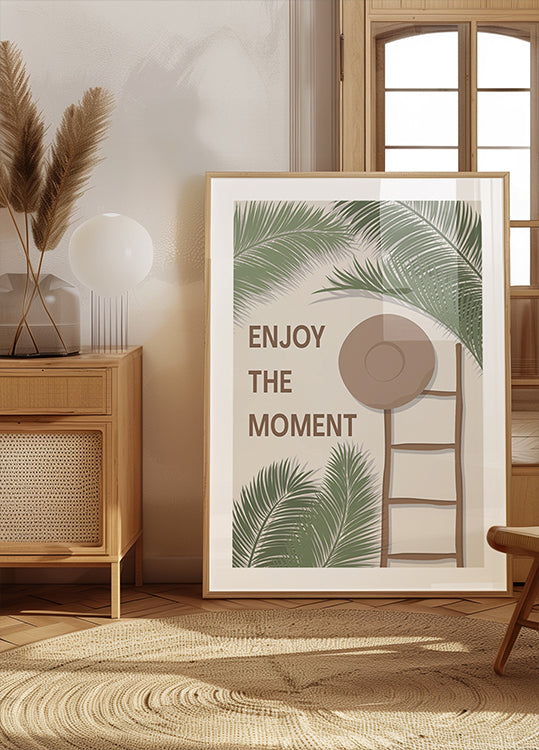 Profitez du moment 3, citation d'été tropical avec échelle et chapeau Poster