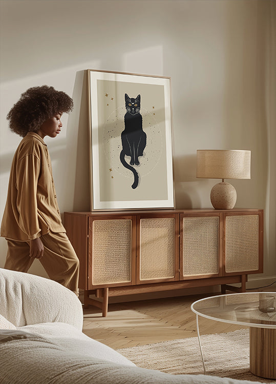 Chat de lune, chat noir mystique Poster