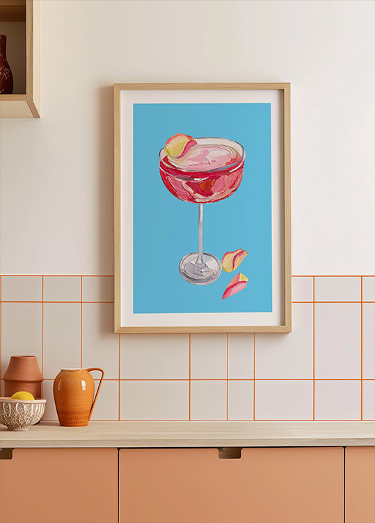 Cocktail au gin rose pétillant Poster