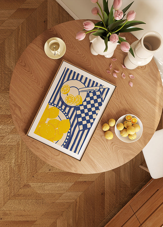 Douceur du citron, cuisine méditerranéenne ludique à rayures bleues Poster