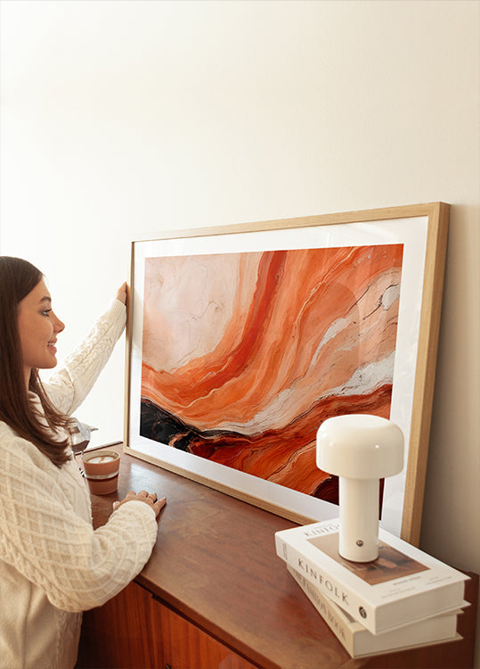 Effet marbré orange et beige Poster