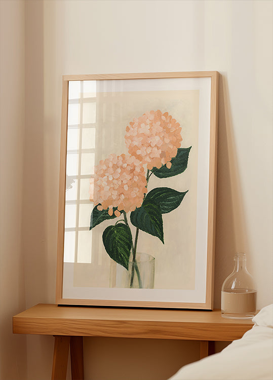 Hortensias corail dans un vase