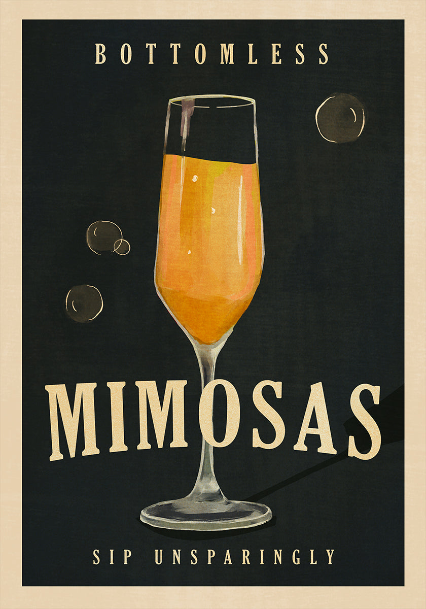Affiche d'art de bar à cocktails Art déco Mimosas sans fond