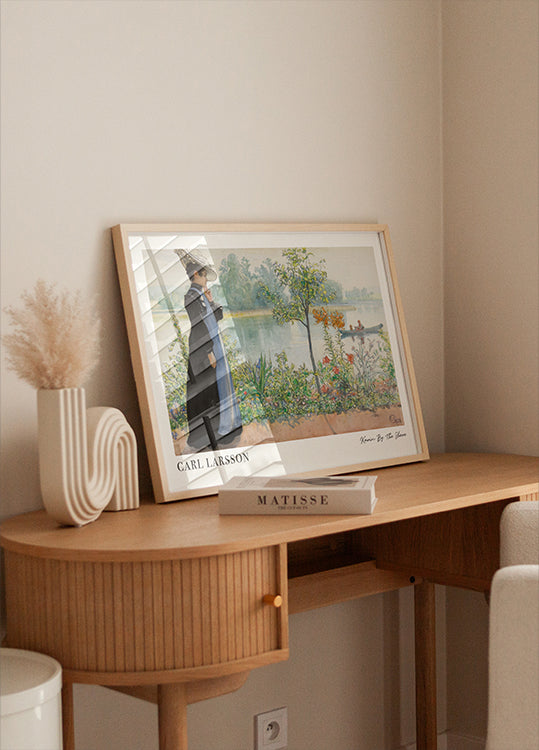 Karin by the Shore, riverside floral garden scene Plakat - Posterbox.dk