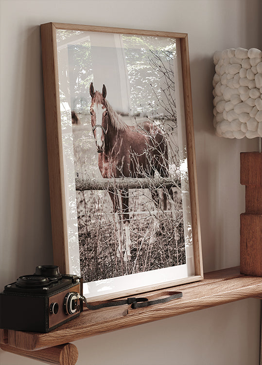 Rustic Brown Horse in Pastel Countryside Plakat - Posterbox.dk