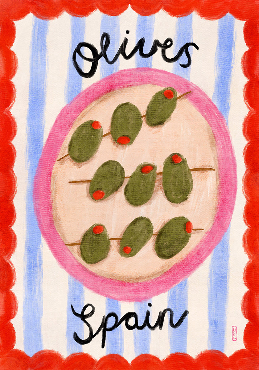 A Plate of Olives From Spain Food Illustration (NEW) - Posterbox