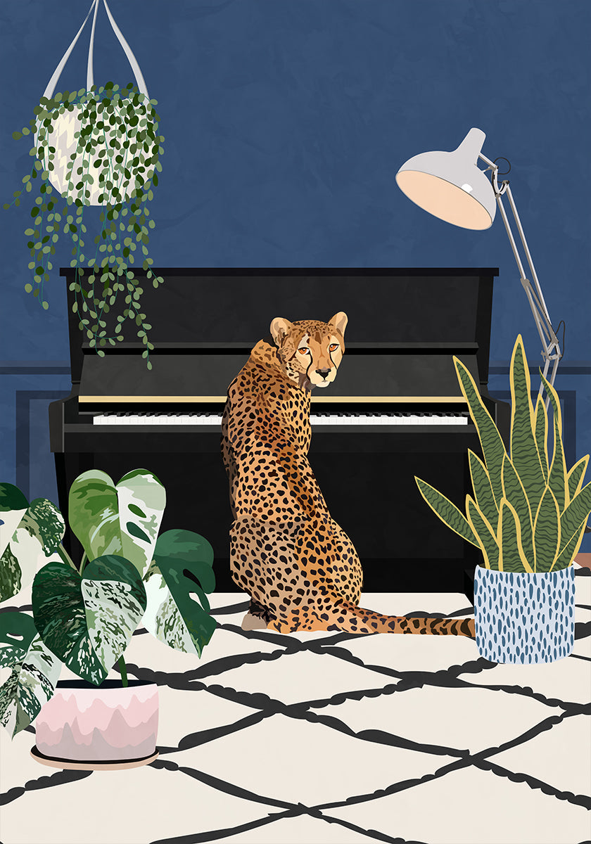 Guépard jouant du piano Poster