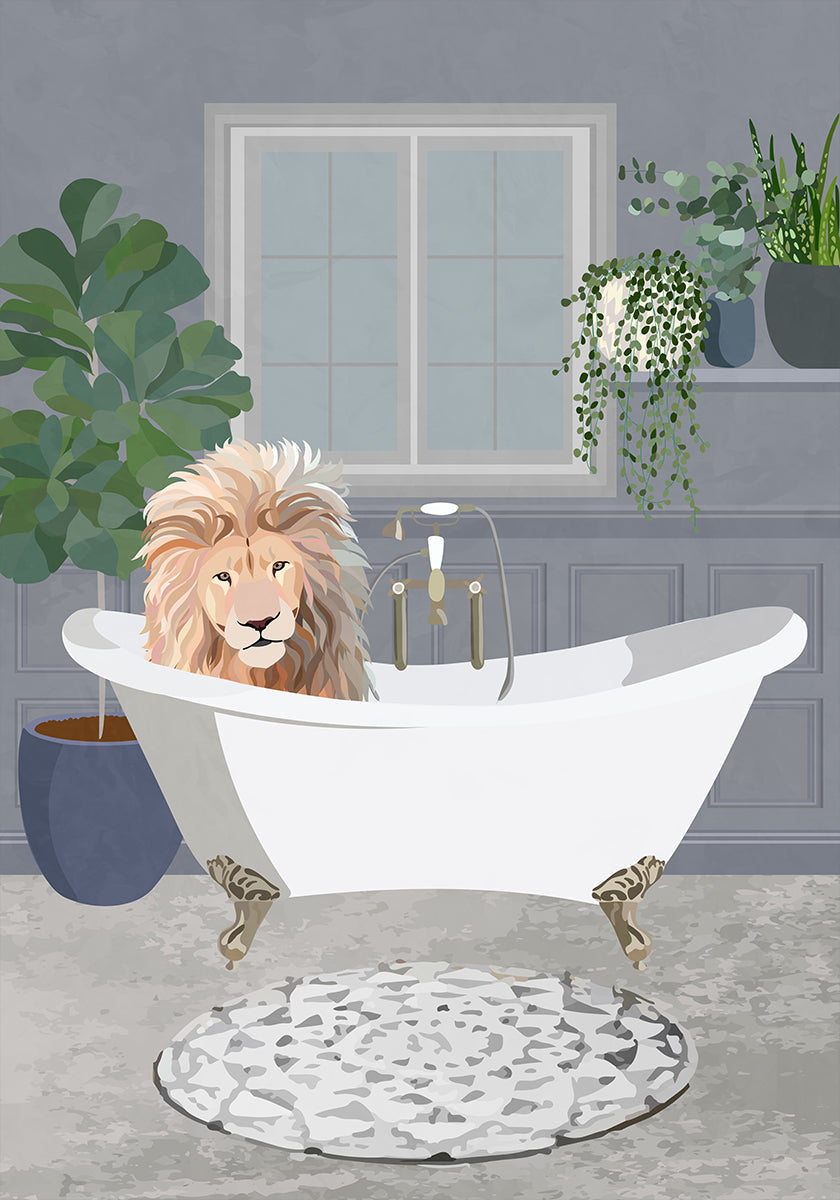 Lion prend un bain Poster