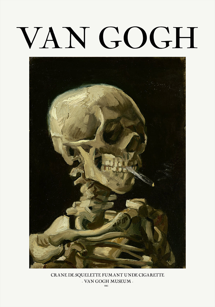 Tête d'un squelette avec une cigarette allumée Poster