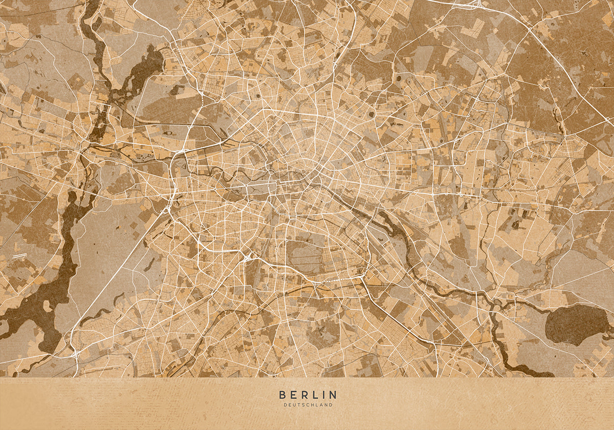 Carte vintage sépia de Berlin en Allemagne (NOUVEAU)