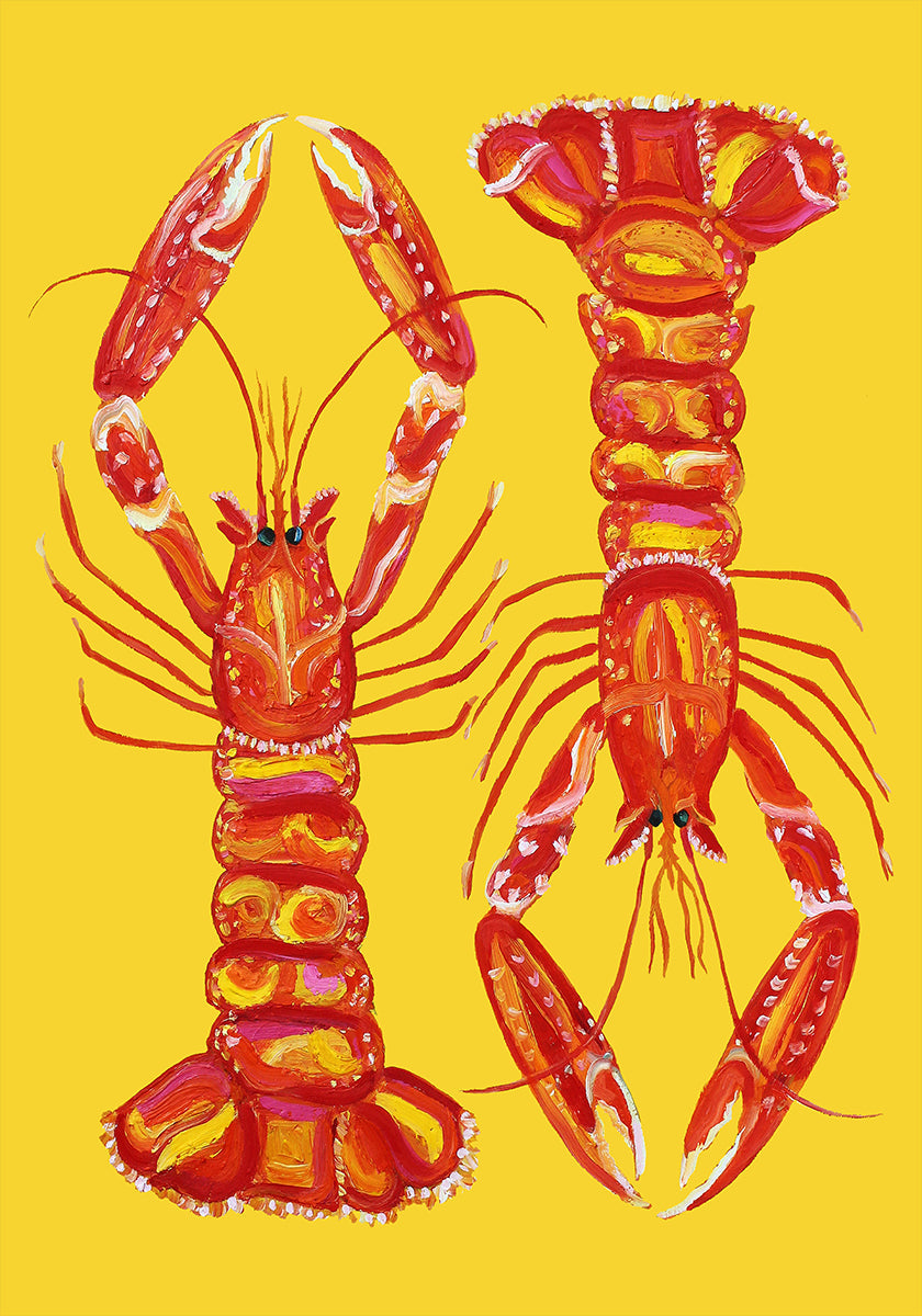 Langoustines sur jaune Poster