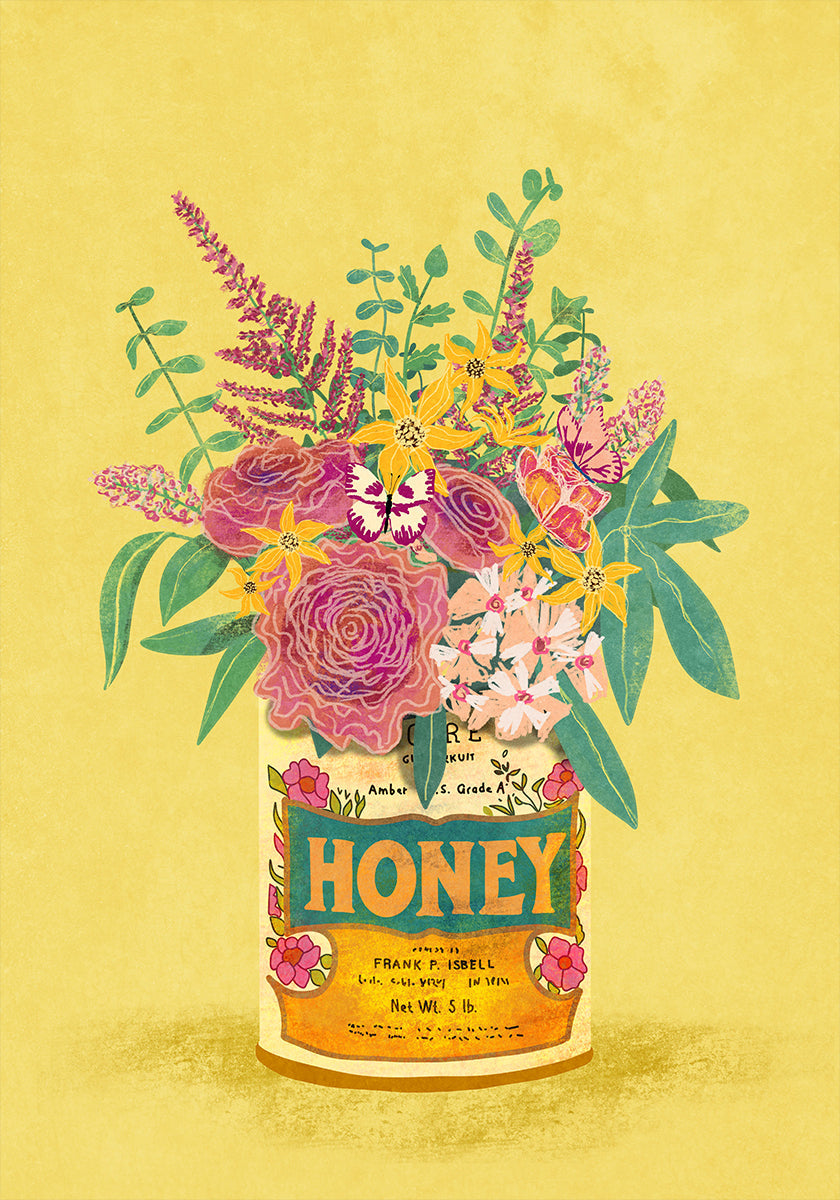 Fleurs dans une boîte de miel vintage